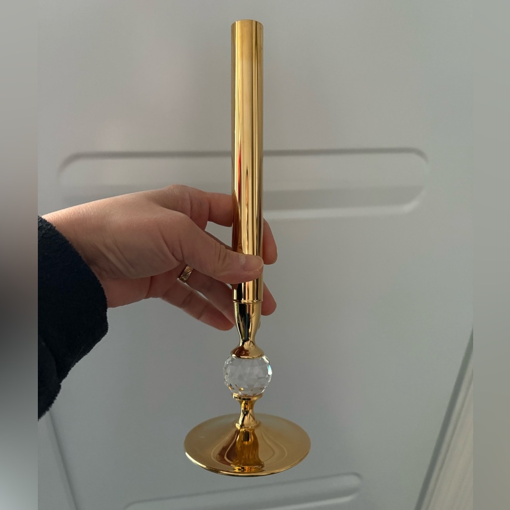 😍Valerio Albarello GEP Brass Candlesticks Swarovski Crystal 24K Plate, 10” tall